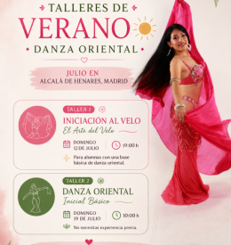 Cartel de los talleres de verano de danza oriental en Alcalá de Henares de Emperatriz Bellydance